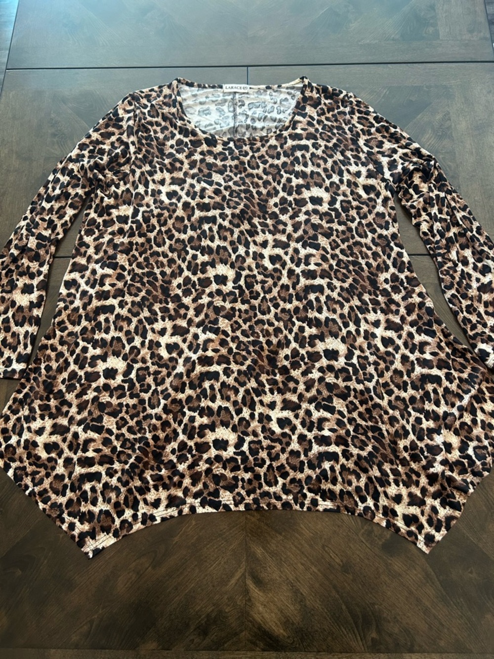 LARACE Leopard Print Long Sleeve Scoop Neck Tunic - Brown/Black